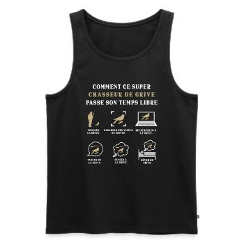 Chasseur de Grive Chasse Humour Chassé - Débardeur bio Premium Homme - noir - Devant - Michal (187cm)