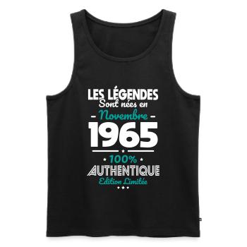 Anniversaire 60 ans - Légendes nées Novembre 1965 - Débardeur bio Premium Homme - noir - Devant - Michal (187cm)