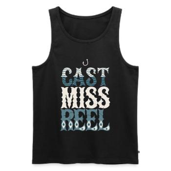 Cast Miss Reel - Fishing - Men's Premium Organic Tank Top - black - Front - AI Model Male 178 light (178cm)