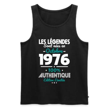 Anniversaire 50 ans - Légendes nées Octobre 1976 - Débardeur bio Premium Homme - noir - Devant - Michal (187cm)