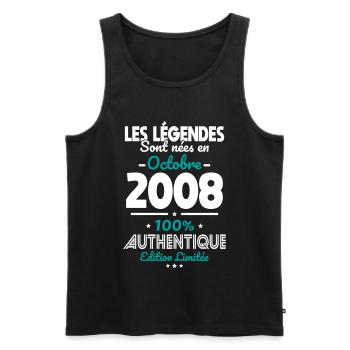 Anniversaire 18 ans - Légendes nées Octobre 2008 - Débardeur bio Premium Homme - noir - Devant - Michal (187cm)