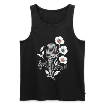 Microphone vintage – Motif musique et fleurs - Débardeur bio Premium Homme - noir - Devant - Michal (187cm)