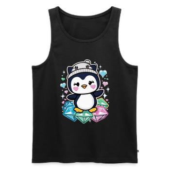 Pingouin kawaii avec des cœurs colorés, motif animal mignon - Débardeur bio Premium Homme - noir - Devant - Michal (187cm)