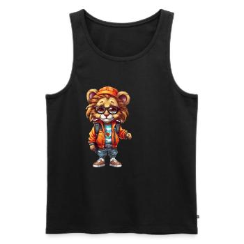 Dessin animé de lion mignon - Débardeur bio Premium Homme - noir - Devant - AI Model Male 178 light (178cm)