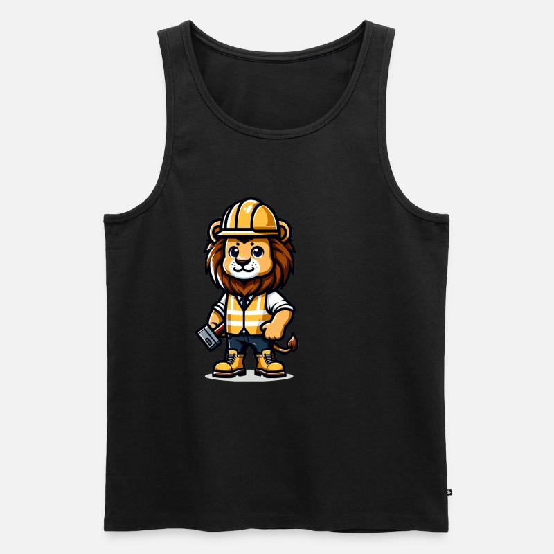 Cute Lion Construction Worker - Männer Premium Bio Tank Top - Schwarz