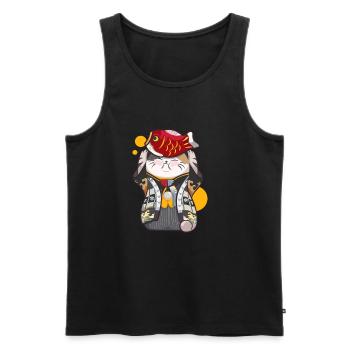 Katze Fisch - Männer Premium Bio Tank Top - Schwarz - Vorne - AI Model Male 178 light (178cm)