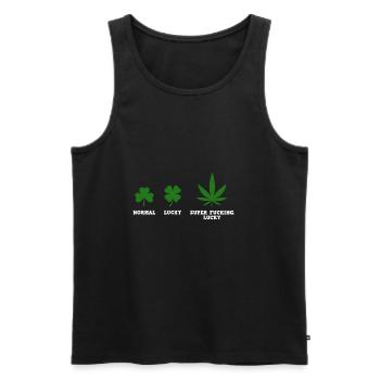 Normal Lucky Super Fucking Lucky - Men's Premium Organic Tank Top - black - Front - Michal (187cm)