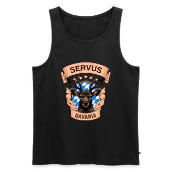 Servus Bavaria - Hirsch, Bier & bayrische Kultur - Männer Premium Bio Tank Top - Schwarz - Vorne - AI Model Male 178 light (178cm)