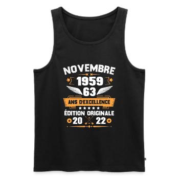 Novembre 1959 Idée Cadeau D'anniversaire 63 Ans - Débardeur bio Premium Homme - noir - Devant - Michal (187cm)