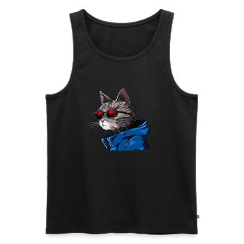 Chat humanoïde - Humanoid cat - Débardeur bio Premium Homme - noir - Devant - AI Model Male 178 light (178cm)