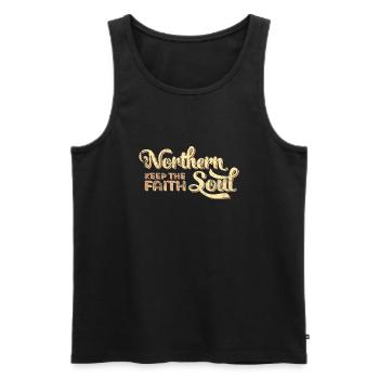 Northern Soul print / Keep The Faith graphic - Men's Premium Organic Tank Top - black - Front - AI Model Male 178 light (178cm)