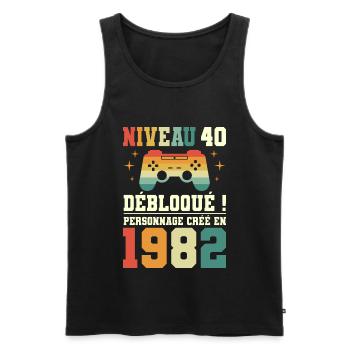 Anniversaire 40 Ans Geek Niveau 40 Humour - Débardeur bio Premium Homme - noir - Devant - Michal (187cm)