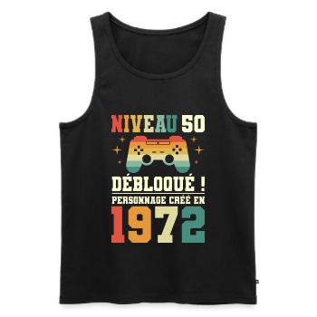 Anniversaire 50 Ans Geek Niveau 50 Humour - Débardeur bio Premium Homme - noir - Devant - Michal (187cm)