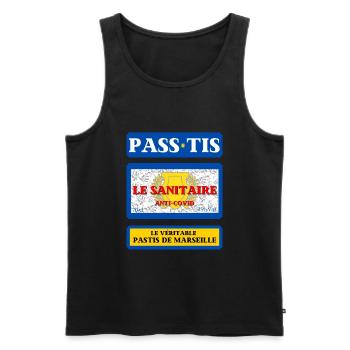PASTIS PASS-TIS pass sanitaire de Marseille humour - Débardeur bio Premium Homme - noir - Devant - AI Model Male 178 light (178cm)