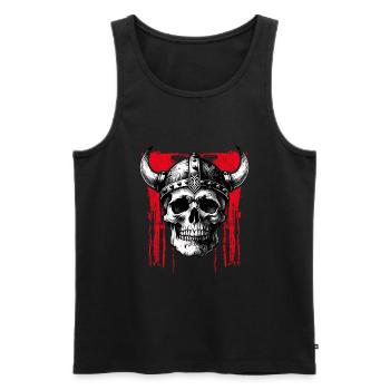 Skull mit Helm und Hörnern auf Farbklecksen - Männer Premium Bio Tank Top - Schwarz - Vorne - AI Model Male 178 light (178cm)