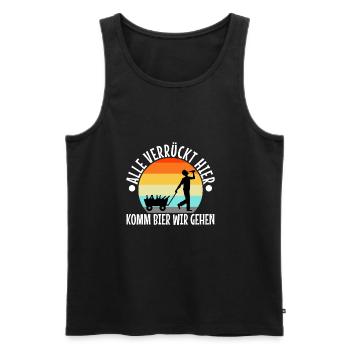 Alle verrückt hier komm Bier wir gehen - Männer Premium Bio Tank Top - Schwarz - Vorne - Michal (187cm)