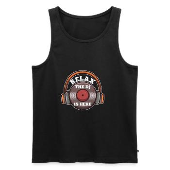 Relax the DJ is here - Men's Premium Organic Tank Top - black - Front - AI Model Male 178 light (178cm)