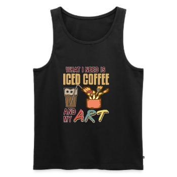 What i need is iced coffee and my art - Men's Premium Organic Tank Top - black - Front - AI Model Male 178 light (178cm)