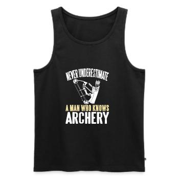 Never Underestmate a man who knows Archery - Männer Premium Bio Tank Top - Schwarz - Vorne - Michal (187cm)