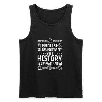 L’anglais est important, mais l’histoire est plus importante - Débardeur bio Premium Homme - noir - Devant - Michal (187cm)