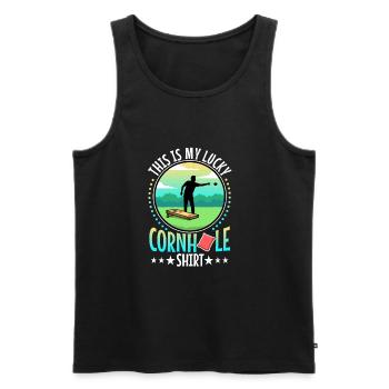 C’est ma chemise porte-bonheur en cornhole - Débardeur bio Premium Homme - noir - Devant - Michal (187cm)