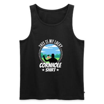 C’est ma chemise porte-bonheur en cornhole - Débardeur bio Premium Homme - noir - Devant - Michal (187cm)