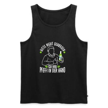 Bitte nicht schubsen ich hab Pfeffi in der Hand - Männer Premium Bio Tank Top - Schwarz - Vorne - Michal (187cm)
