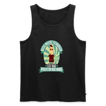 Bitte nicht schubsen ich hab Pfeffi in der Hand - Männer Premium Bio Tank Top - Schwarz - Vorne - AI Model Male 178 light (178cm)