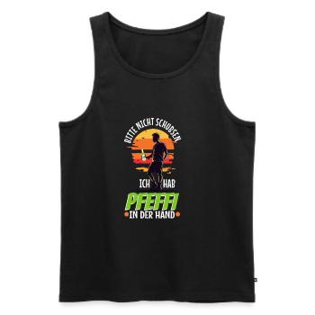 Bitte nicht schubsen ich hab Pfeffi in der Hand - Männer Premium Bio Tank Top - Schwarz - Vorne - Michal (187cm)