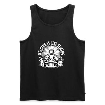Welding is like sewing with fire - Men's Premium Organic Tank Top - black - Front - Michal (187cm)