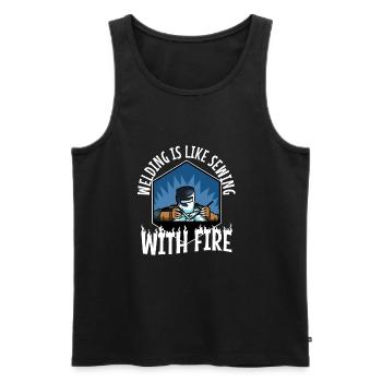 Welding is like sewing with fire - Men's Premium Organic Tank Top - black - Front - Michal (187cm)
