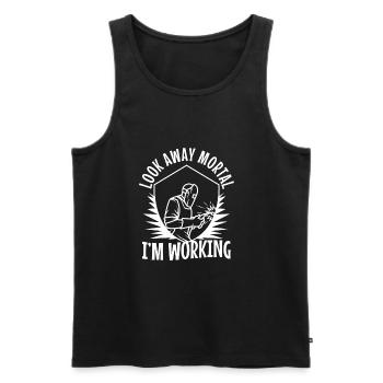 Look away mortal i'm working - Männer Premium Bio Tank Top - Schwarz - Vorne - AI Model Male 178 light (178cm)