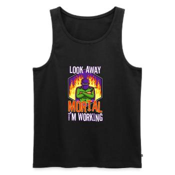 Look away mortal i'm working - Männer Premium Bio Tank Top - Schwarz - Vorne - AI Model Male 178 light (178cm)