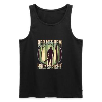 Der mit dem Holz spricht - Männer Premium Bio Tank Top - Schwarz - Vorne - Michal (187cm)