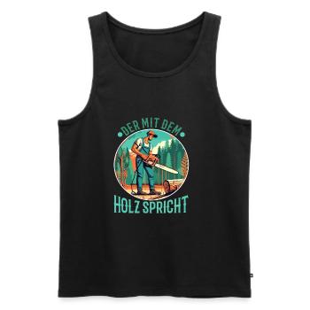 Der mit dem Holz spricht - Männer Premium Bio Tank Top - Schwarz - Vorne - Michal (187cm)