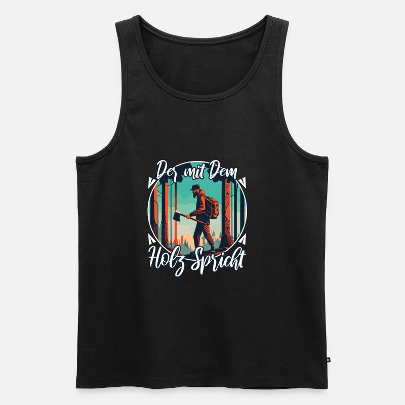 Der mit dem Holz spricht - Männer Premium Bio Tank Top - Schwarz