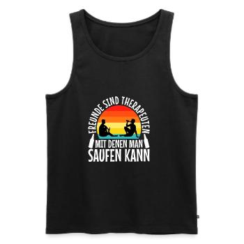 Freunde sind Therapeuten mit denen man saufen kann - Männer Premium Bio Tank Top - Schwarz - Vorne - Michal (187cm)