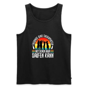 Freunde sind Therapeuten mit denen man saufen kann - Männer Premium Bio Tank Top - Schwarz - Vorne - Michal (187cm)