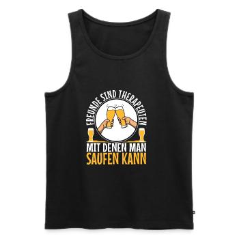 Freunde sind Therapeuten mit denen man saufen kann - Männer Premium Bio Tank Top - Schwarz - Vorne - Michal (187cm)