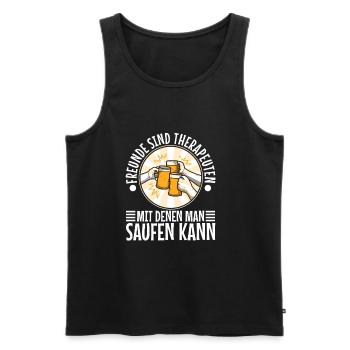 Freunde sind Therapeuten mit denen man saufen kann - Männer Premium Bio Tank Top - Schwarz - Vorne - Michal (187cm)