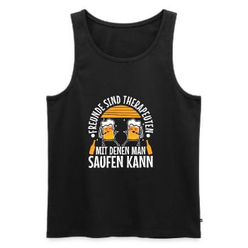 Freunde sind Therapeuten mit denen man saufen kann - Männer Premium Bio Tank Top - Schwarz - Vorne - Michal (187cm)