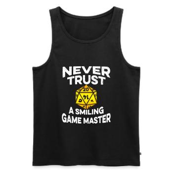 Never Trust a smiling Game Master - Débardeur bio Premium Homme - noir - Devant - AI Model Male 178 light (178cm)