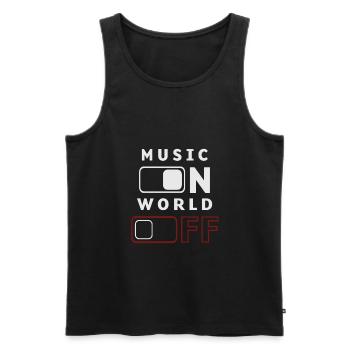 Music On, World Off - Männer Premium Bio Tank Top - Schwarz - Vorne - AI Model Male 178 light (178cm)