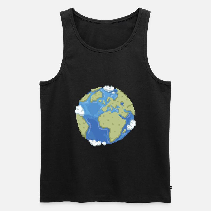 Retro Pixel Erde - Männer Premium Bio Tank Top - Schwarz