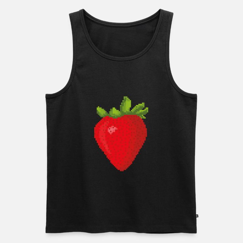 Retro Pixel Erdbeere - Männer Premium Bio Tank Top - Schwarz