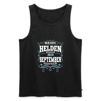 Wahre Helden werden im September geboren - Männer Premium Bio Tank Top - Schwarz - Vorne - Michal (187cm)