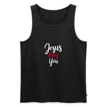 Jesus liebt dich Loves you Geschenk Straßeneinsatz - Männer Premium Bio Tank Top - Schwarz - Vorne - Michal (187cm)
