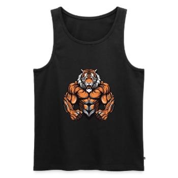 Musculation Tiger Muscles - Débardeur bio Premium Homme - noir - Devant - Michal (187cm)