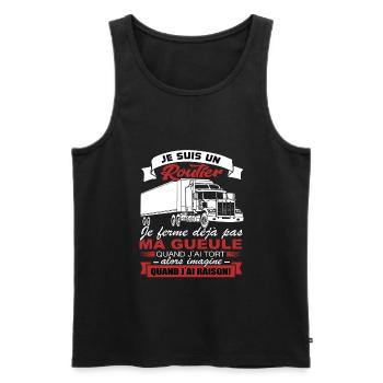 Routier Shirt • Je ferme pas ma gueule • Cadeau - Débardeur bio Premium Homme - noir - Devant - Michal (187cm)
