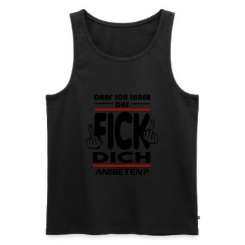 Darf ich ihnen das Fick Dich anbieten - Männer Premium Bio Tank Top - Schwarz - Vorne - Michal (187cm)